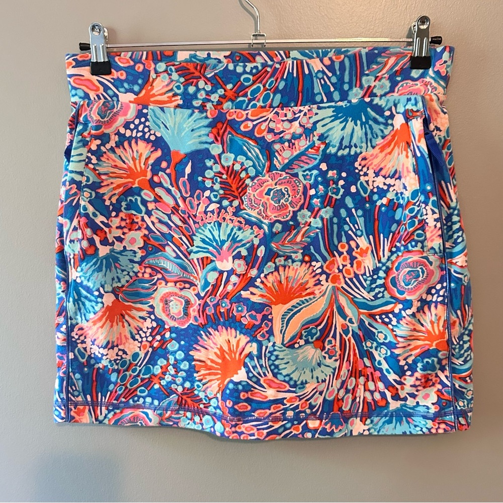 T by Talbots Floral Beach Skirt Attached Short Tennis Preppy Blue Pink  Medium
